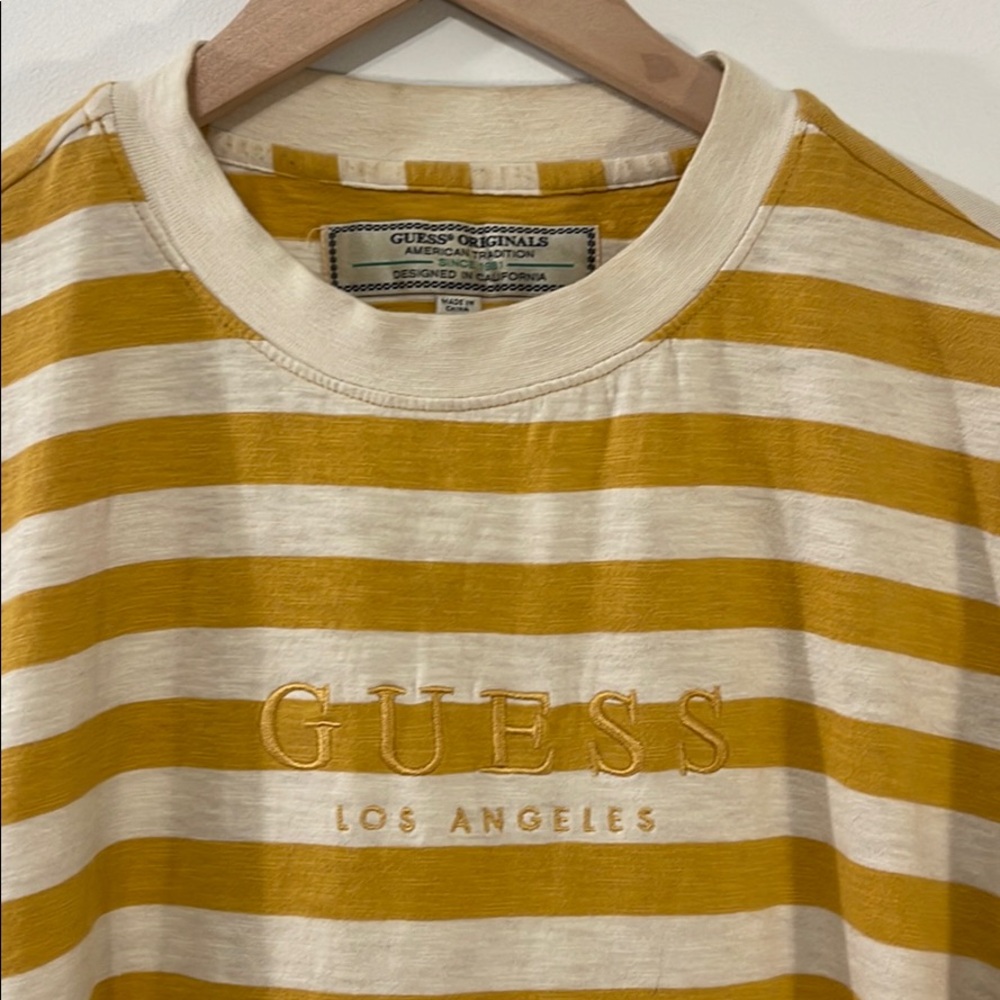 Yellow Striped Guess Short Sleeve Shirt